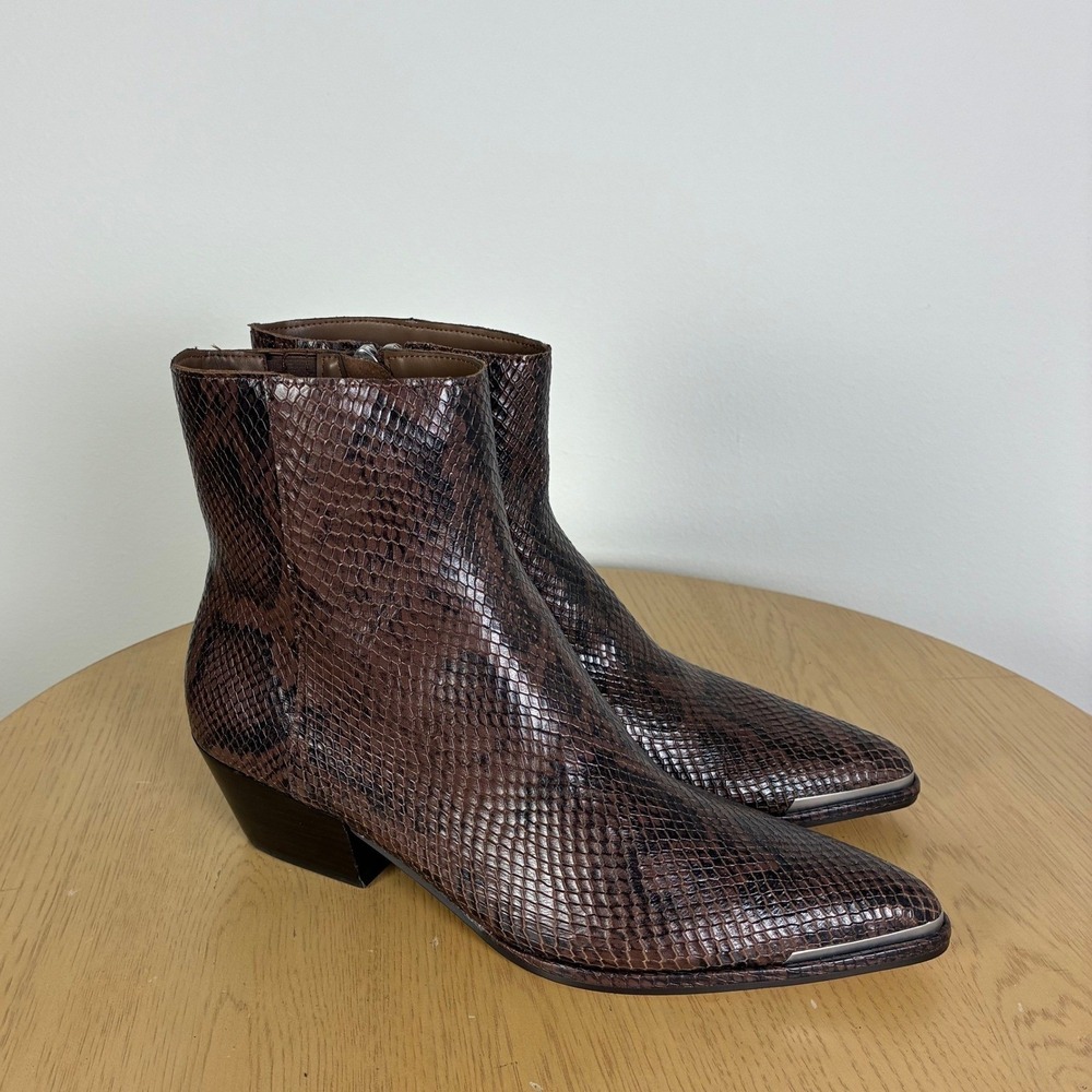 Dolce Vita Nonah Snakeskin Embossed Western Ankle Boots Women's 9.5 Leather